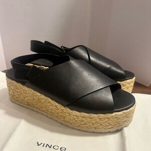 Vince Jesson Leather Espadrille Platform Sandals Black Size 8 $250+ dust bag
